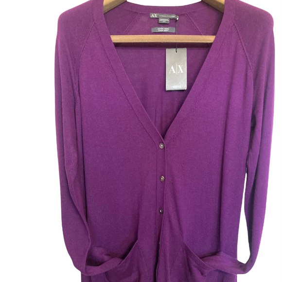 MED•NWT•ARMANI EXCHANGE•ROYAL PURPLE KNIT CARDIGAN W CERTIFICATE OF AUTHENTICITY - Picture 2 of 8